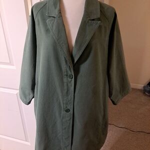 Eileen Fisher Organic Cotton Hemp Canvas Shawl Collar Jacket Size L Green EUC